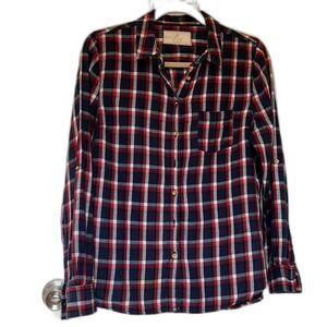 Atmosphere Womens Shirt Plaid Blue Red White Flannel Long Sleeves Size USA 12